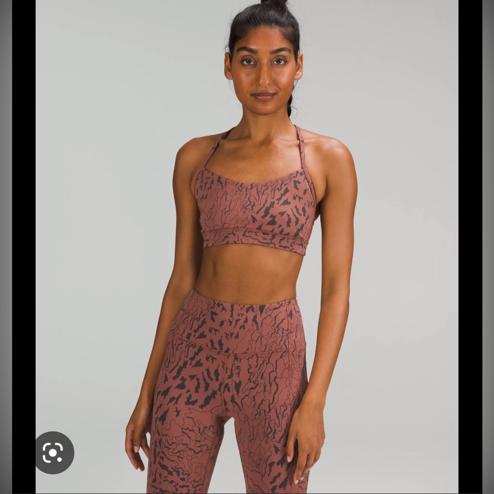NWT Lululemon Flow Y Bra Nulu Camo Contour Jacquard Ancient Copper Graphite Grey